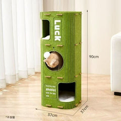 Luxury Multi-Layer "Dormitory" Cat House Enclosed Double-Layer Winter Cat Nest Integrated Cat Tree with Tree-Hole Hideaway & Scratching Board All-in-One Household Cat Climbing Frame