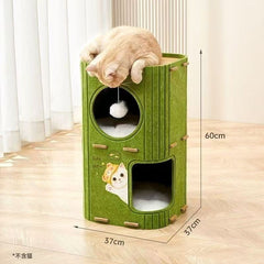 Luxury Multi-Layer "Dormitory" Cat House Enclosed Double-Layer Winter Cat Nest Integrated Cat Tree with Tree-Hole Hideaway & Scratching Board All-in-One Household Cat Climbing Frame