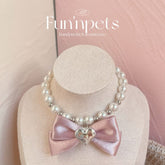 Luxury Pet Pearl Collar with Elegant Ribbon Bow ā Adjustable Jewelry Necklace for Cats, Bichon Frize, Poodles, and Small Breed Dogs ā Premium Wedding & Party Accessories
