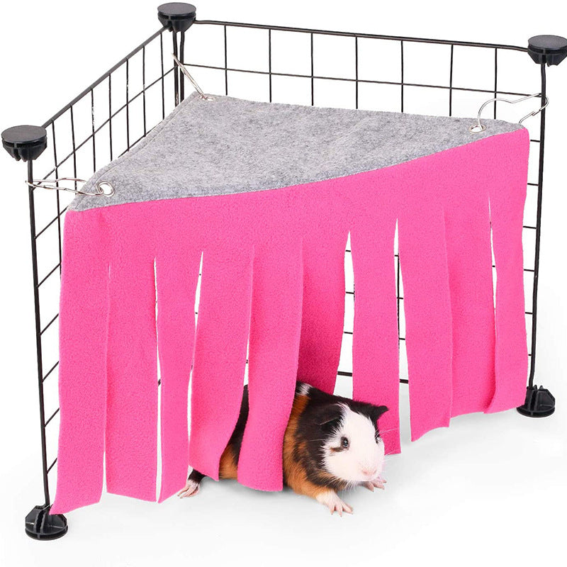 Corner Hideout for Small Animals Breathable Triangle Pet Tent & Fleece Forest Shelter Hanging Hammock Toy for Guinea Pigs, Hamsters, and Dwarf Rabbits