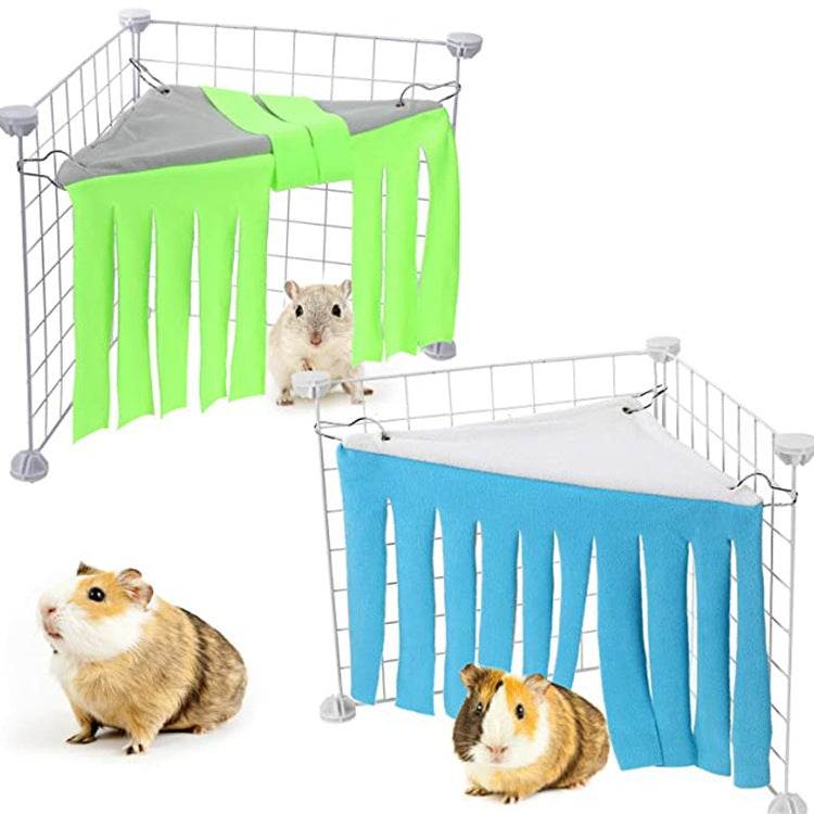 Corner Hideout for Small Animals Breathable Triangle Pet Tent & Fleece Forest Shelter Hanging Hammock Toy for Guinea Pigs, Hamsters, and Dwarf Rabbits