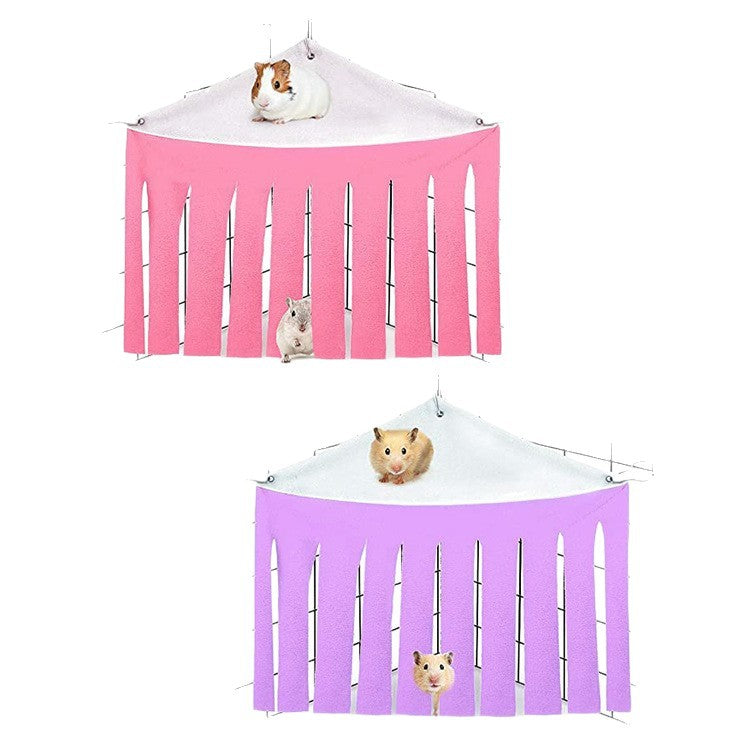 Corner Hideout for Small Animals Breathable Triangle Pet Tent & Fleece Forest Shelter Hanging Hammock Toy for Guinea Pigs, Hamsters, and Dwarf Rabbits